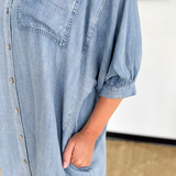 Light Washed Denim Dolman Sleeve Mini Dress