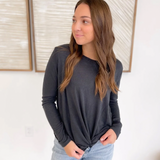 Blue/Grey Crewneck Long Sleeve Front Knit Top