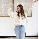 Cream Relaxed Lightweight Pleated Cuff Top