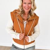 Camel Zip Up Vest with Sweater Sleeves