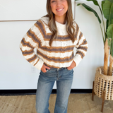 Ivory Striped Cable Knit Sweater