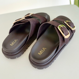 Chocolate Double Strap Suede Slide Sandal