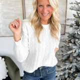 Cable Knit Cream Crew Neck Sweater