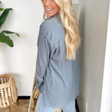 Denim Blue Oversized Button Up Lightweight Top