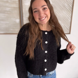 Black Soft Knit Button Cardigan