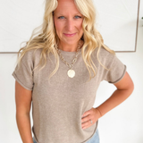 Classic Taupe Knit Short Sleeve Top