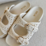 Bone Woven Double Strap Sandals