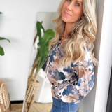 Blue/Taupe Floral Long Sleeve Top