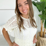Cream Lace Short Sleeve Blouse