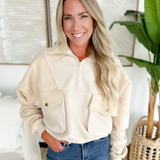 Contrast Sherpa Quarter Zip Pullover