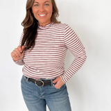Mock Neck Sparkle Striped Waffle Knit Top