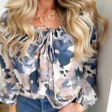 Blue/Taupe Floral Long Sleeve Top