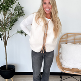 Ivory Fleece Contrast Tie Vest