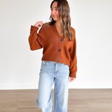 Copper Brown Speckled V-Neck Button Cardigan
