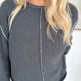 Charcoal Raw Edge Sweater with Contrast Stitching