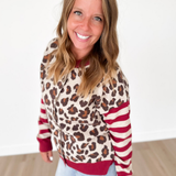 Leopard/Striped Sleeve Button Down Cardigan