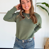 Olive Waffle Knit Sweater