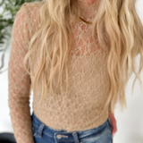 Mock Neck Lace Long Sleeve Top