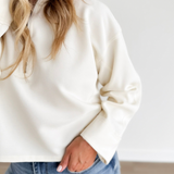 Cream Ribbed 1/2 Zip Cropped Pullover