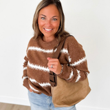 Rust Textured Cream Striped Sweater