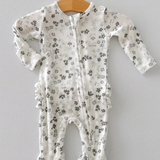White/Grey Floral 2 Way Zip Ruffle Footie