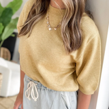 Muted Banana Cream Short Sleeve Sweater Top