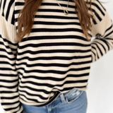 Black/Taupe Striped Knit Sweater