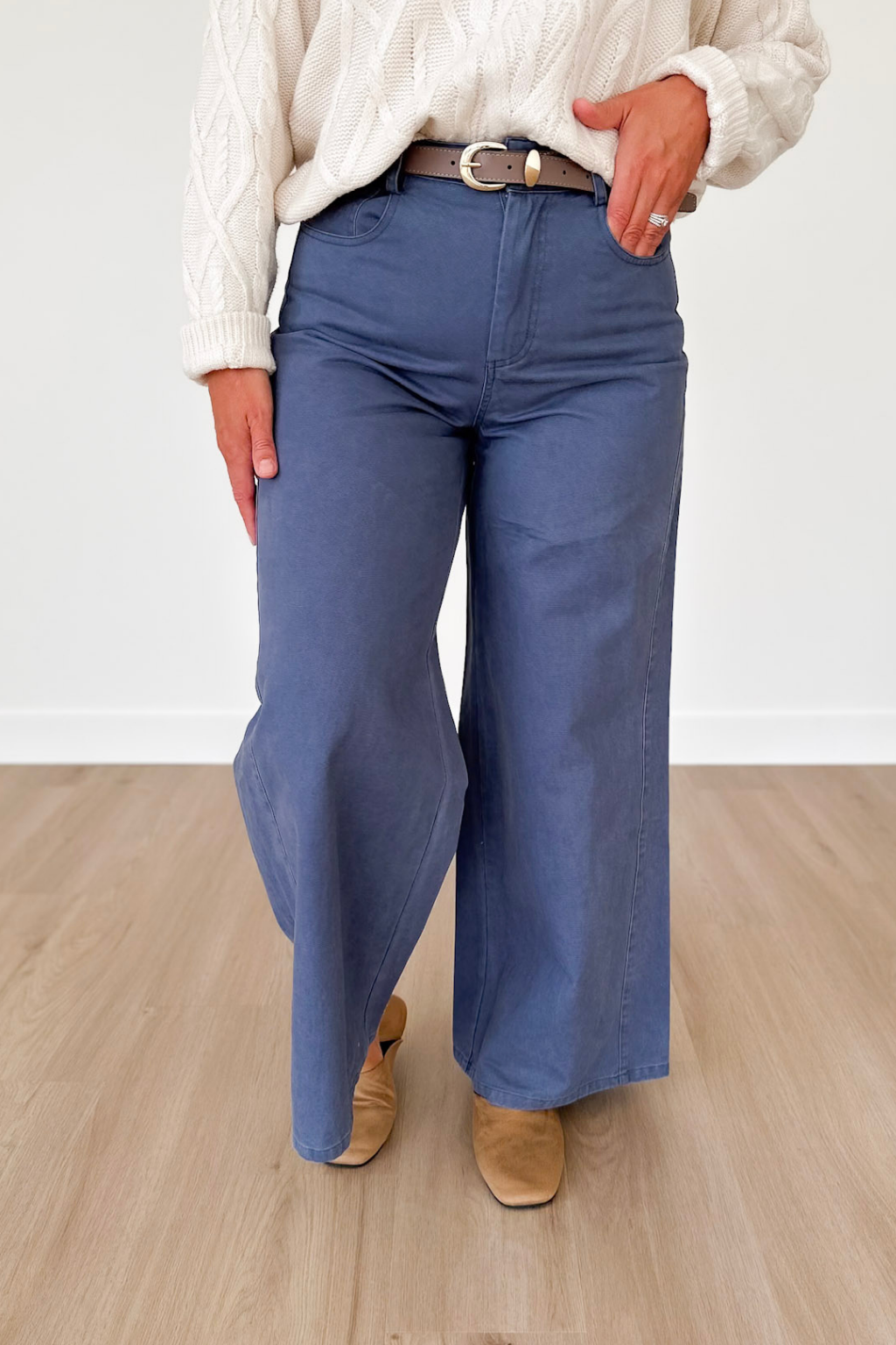 Blue Washed Wide Leg Pants