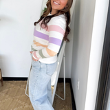 Cream with Multicolored Stripes Top