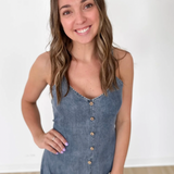 Denim Flowy Maxi Dress w/ Contrast Buttons