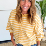 Short Sleeve Yellow & Ivory Button Up Top