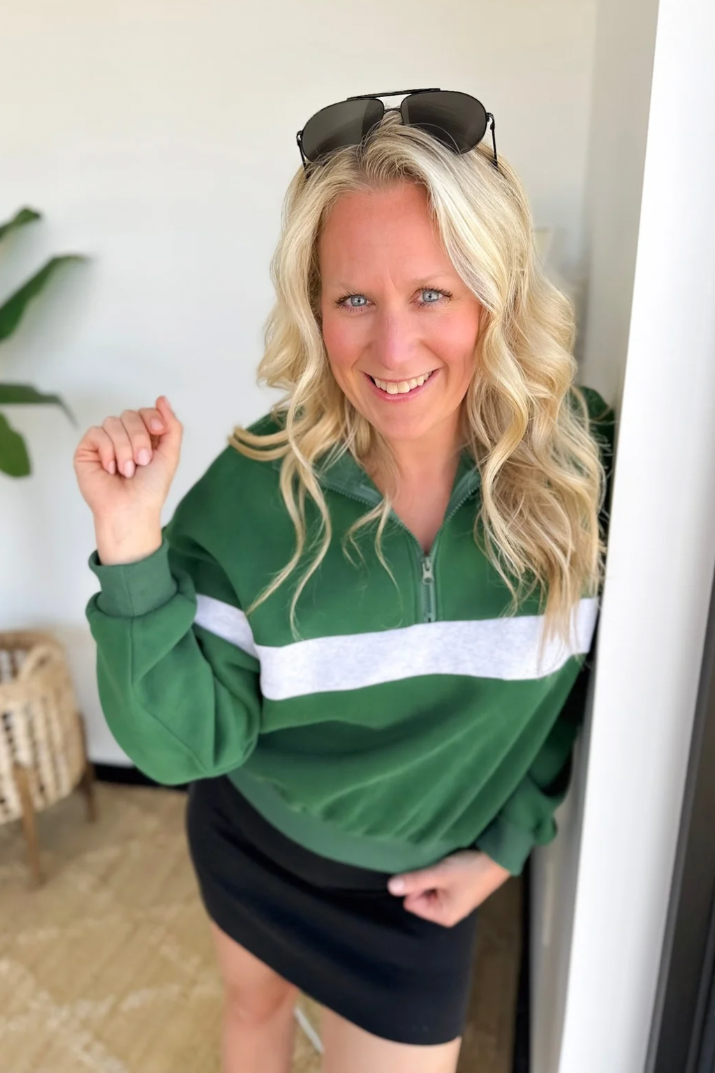 Green/Grey Relaxed 1/4 Zip Pullover