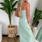 Striped Green Strapless Midi Dress