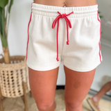 Ivory/Red Elastic Waistband Shorts