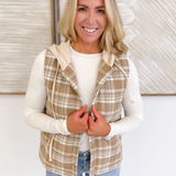 Taupe Contrast Hooded Plaid Vest