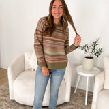 Multicolored Striped Green Textured Sweater
