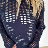 Navy Blue Open Knit Star Sweater