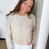 Tan/Cream Mini Striped Button Up Sweater