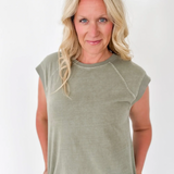 Olive Washed Casual Cap Sleeve Mini Dress