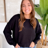 Black Textured Knit Boxy Sweater