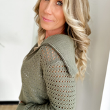 Olive Open Knit Zip Up Sweater