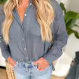 Denim Blue Oversized Button Up Lightweight Top