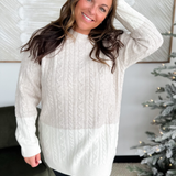 Taupe/Cream Cable Knit Sweater Mini Dress