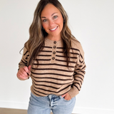 Tan & Brown Stripe Henley Knit Sweater