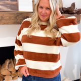 Harper Ivory/Camel Striped Fuzzy Sweater