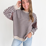 Brown & White Striped Long Sleeve Top