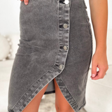 Washed Dark Grey Button Skirt