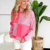 Pink/ White Colorblock Striped Long Sleeve Top