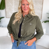 Aliyah Olive Button Up Top-Curvy