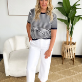 Navy/Ivory Striped 1/2 Sleeve Knit Top